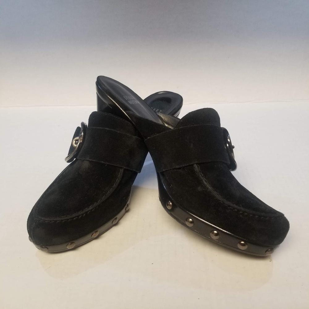 STUART WEITZMAN Wanna Black Sport Suede Mule Heel